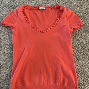 Moschino Orange Ruffle V-Neck Tee